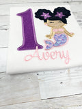 Mermaid Birthday Shirt, Girls Birthday Shirt, Afro Puff Hair Mermaid, Mermaid Age Name Shirt, Girls Birthday Shirt, Embroidery Shirt for Girls, Gift for girl