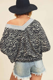 Zebra Print V Banded Neck Top