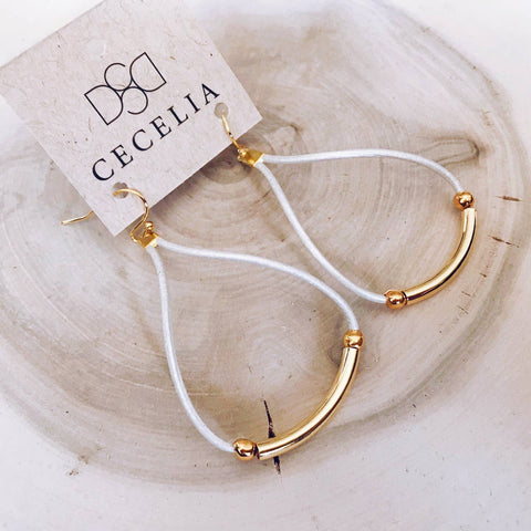 Leather Cord Earrings (Pearl &Gold)