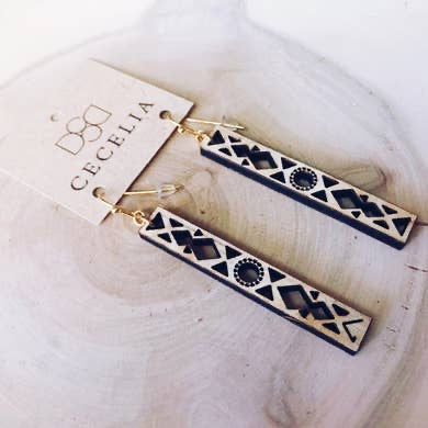Rectangle Wood Earrings - Mandala