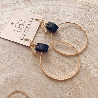 Leather Hoop Earrings (Natural Black)
