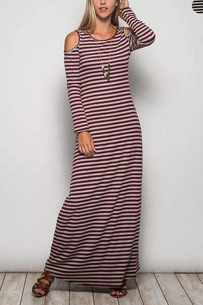 Cold Shoulder Maxi Dress with Stripes