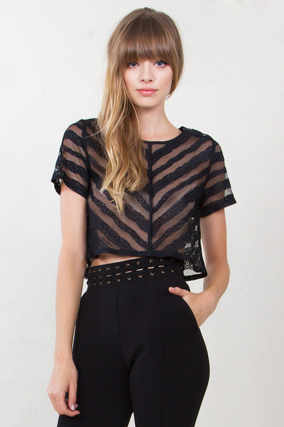 Black Sheer Chevron Crop Top