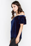 Blue Velvet Off Shoulder Top