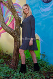 Gray Long Sleeve Midi Shift Dress