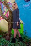 Gray Long Sleeve Midi Shift Dress