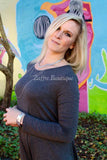 Gray Long Sleeve Midi Shift Dress