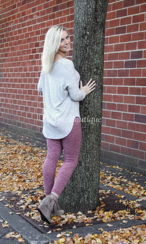 Pink Heather Fleece Lined Knit Leggings