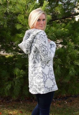 Gray and Cream Aztec Two Tone Cardigan