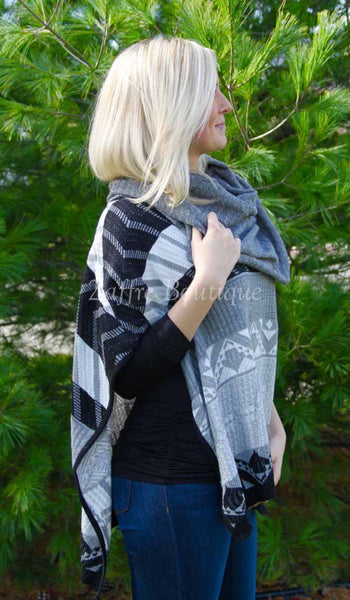 Black and Gray Cowl Neck Poncho