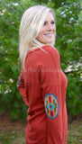 Rust Long Sleeve Aztec Elbow Patch Top