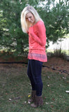 Coral Lace Bottom Long Sleeve Top