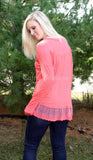 Coral Lace Bottom Long Sleeve Top