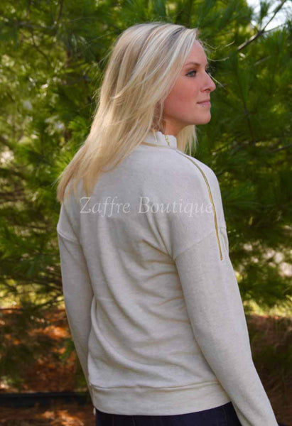 Ivory Side Zipper Long Sleeve Shoulder Zip Top