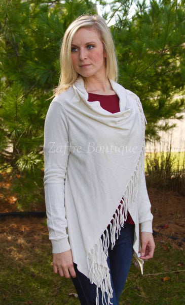 Vanilla Fringe Cape Wrap Cardigan