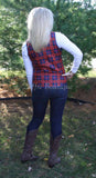 Red and Navy Plaid Zip Vest