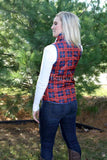 Red and Navy Plaid Zip Vest