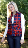 Red and Navy Plaid Zip Vest