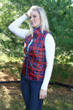 Red and Navy Plaid Zip Vest