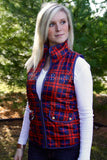 Red and Navy Plaid Zip Vest